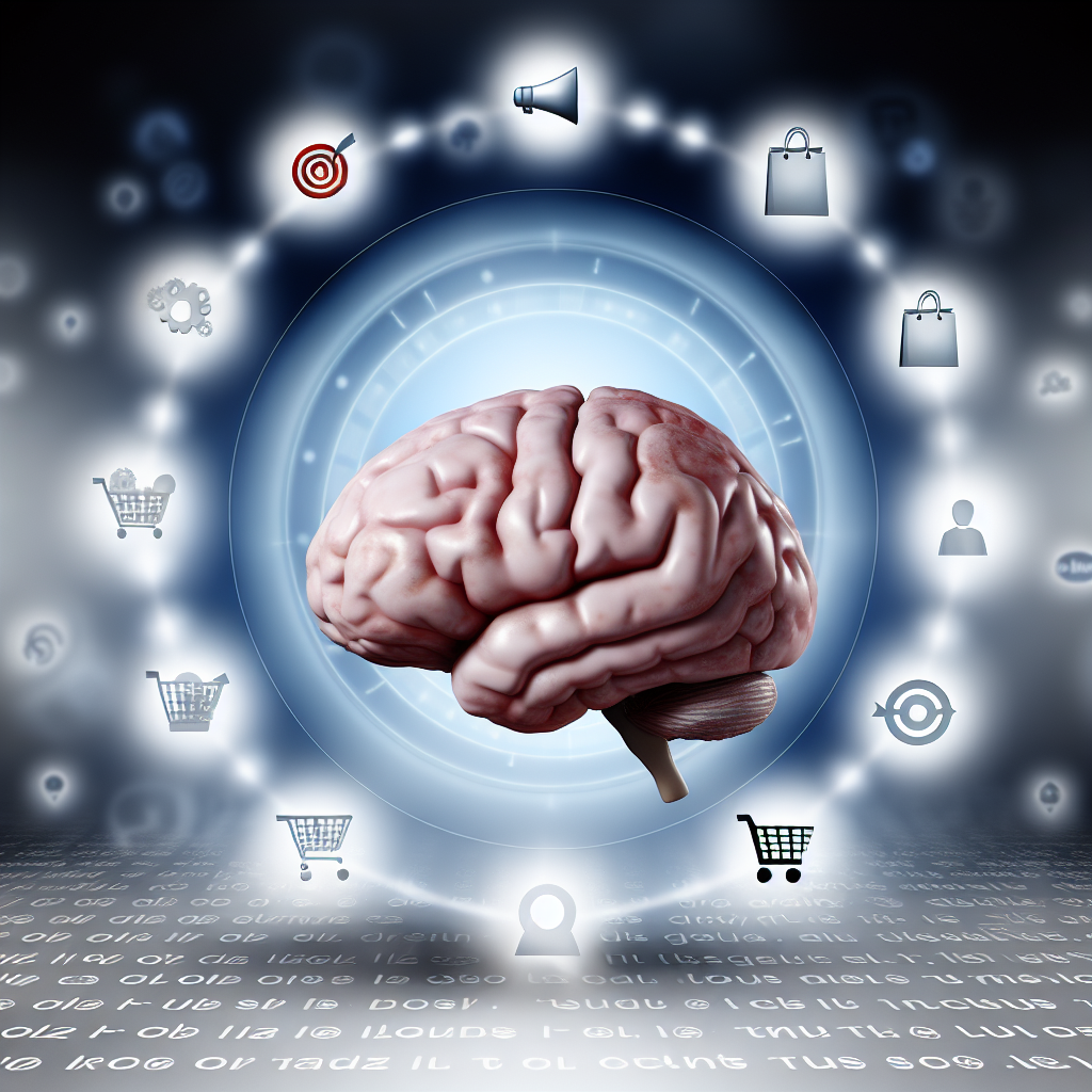 Un cerebro humano con iconos de marketing flotando
